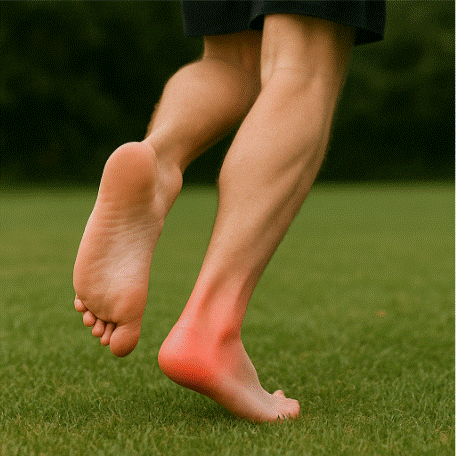 correr descalzo sobre césped